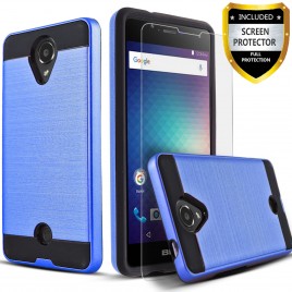 BLU R1 HD Case, 2-Piece Style Hybrid Shockproof Hard Case Cover with [Premium Screen Protector] Hybird Shockproof And Circlemalls Stylus Pen (Blue)